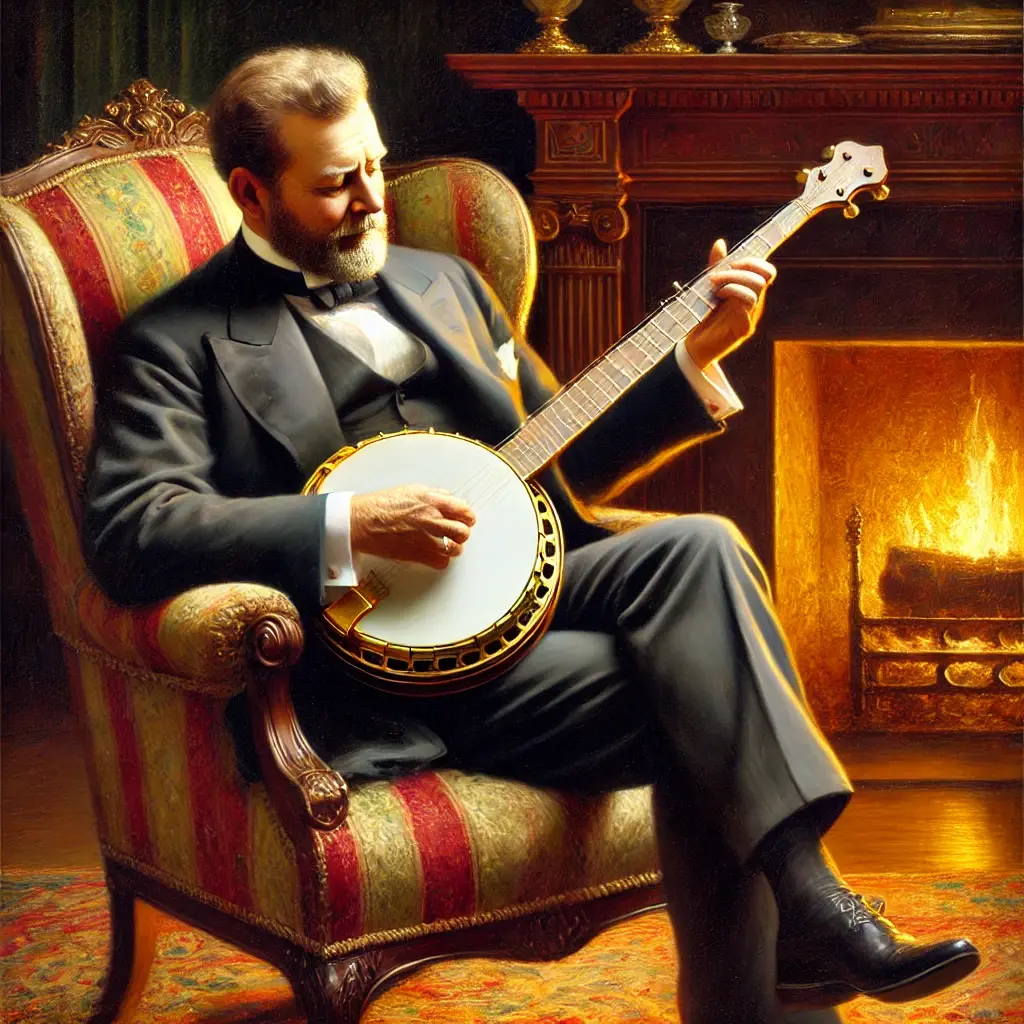 dall__e_2024-08-09_10.24.08_-_a_classical_oil_painting_depicting_chester_a._arthur_seated_comfortably_in_a_richly_appointed_room__playing_a_banjo._he_is_dressed_in_a_tailored_suit_