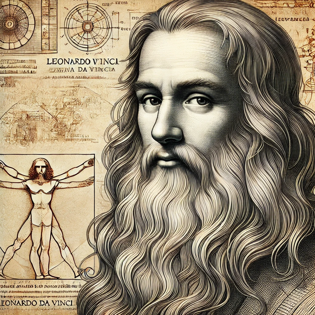 A detailed portrait of Leonardo da Vinci