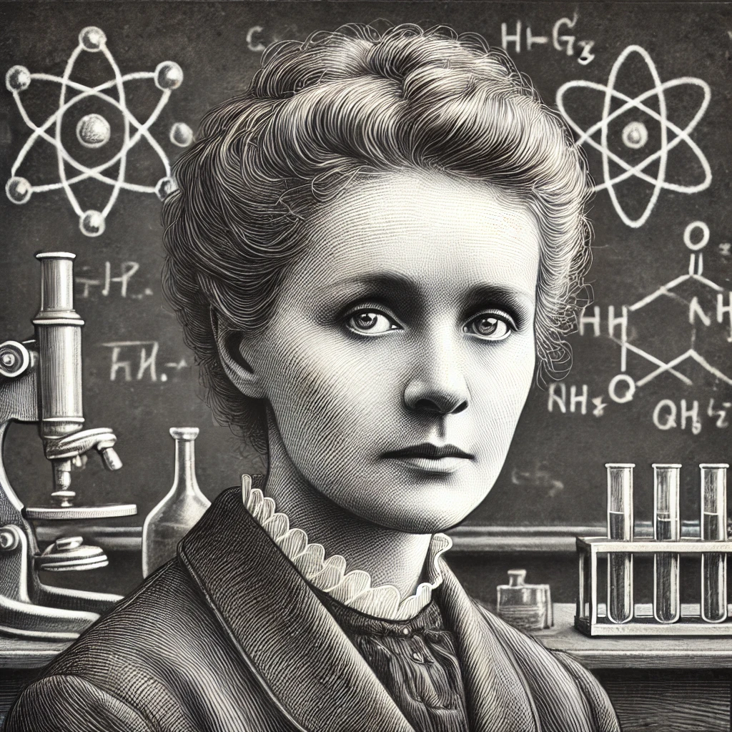 A detailed portrait of Marie Curie